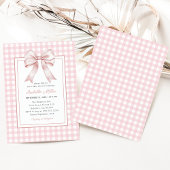 Classic Pink Bow Gingham Girl Baby shower Kaart
