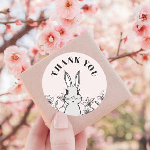 Classic Pink Bunny Floral bedankt Ronde Sticker