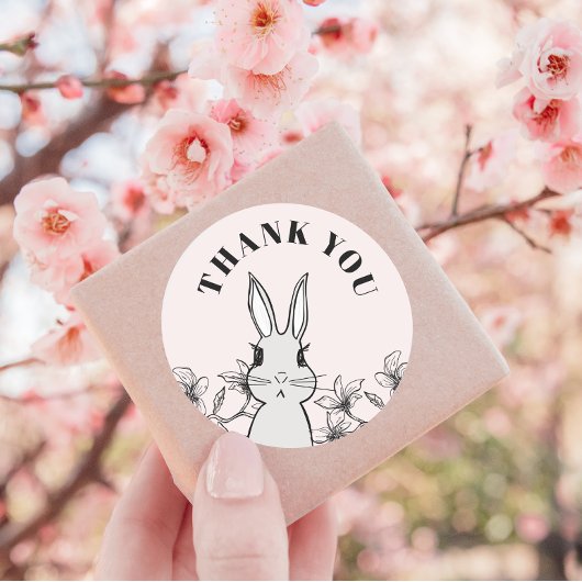 Classic Pink Bunny Floral bedankt Ronde Sticker