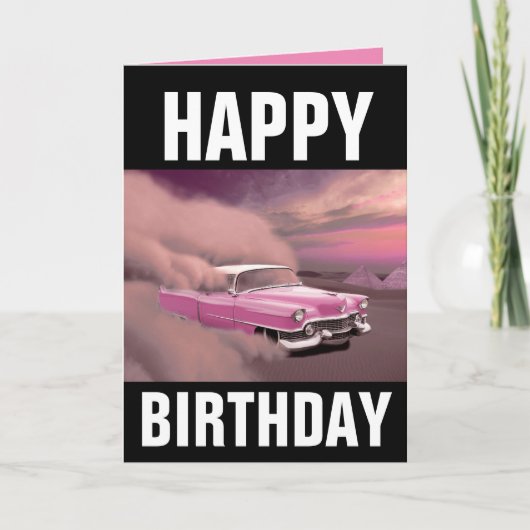 CLASSIC PINK CAR BIRTHDAY KAART (Voorkant)