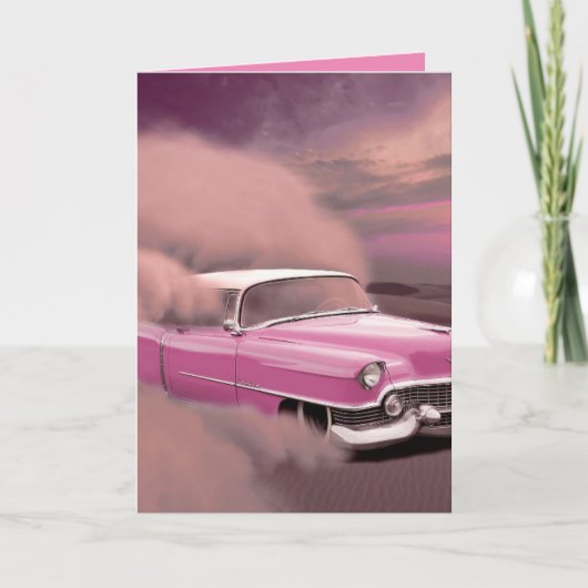CLASSIC PINK CAR BIRTHDAY KAART (Voorkant)