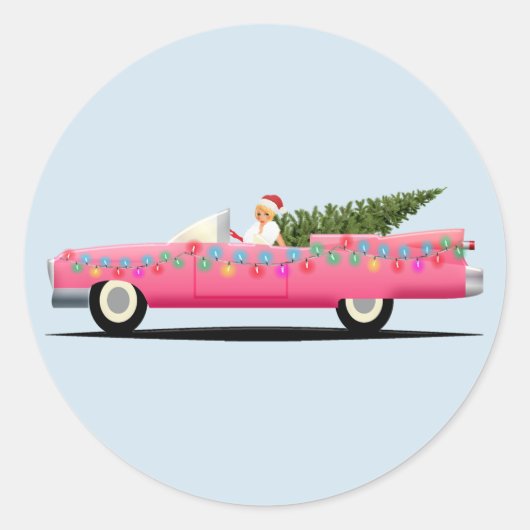 CLASSIC PINK CAR CLASSY KERST STICKERS (Voorkant)