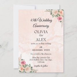 Classic Pink Cream Floral Wedding Anniversary  Kaart
