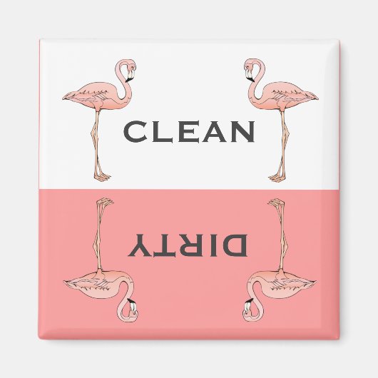 Classic Pink Flamingo Clean Dirty Dishwasmachine Magneet (Voorkant)