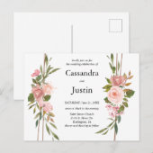 Classic Pink Floral Arrangement Wedding Briefkaart (Voorkant / Achterkant)