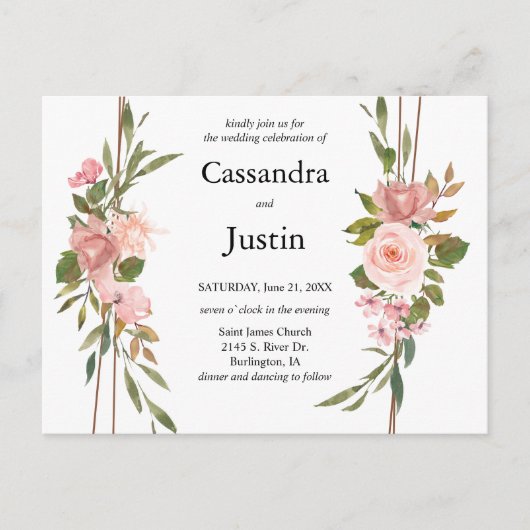 Classic Pink Floral Arrangement Wedding Briefkaart (Voorkant)