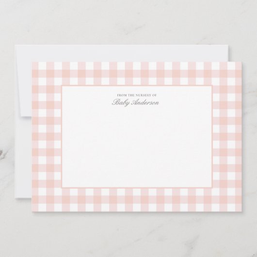 Classic Pink Gingham Baby shower Dank je wel kaart (Voorkant)