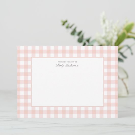 Classic Pink Gingham Baby shower Dank je wel kaart (Staand voorkant)