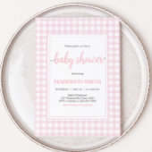 Classic Pink Gingham Baby shower Kaart