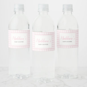 Classic Pink Gingham Baby shower Waterfles Etiket