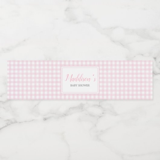 Classic Pink Gingham Baby shower Waterfles Etiket (Enkel label)