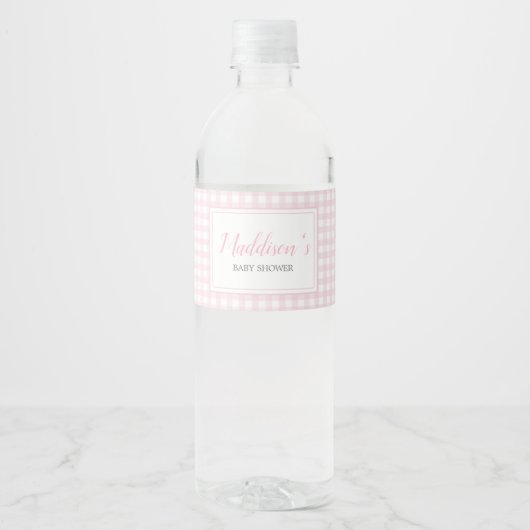 Classic Pink Gingham Baby shower Waterfles Etiket (Voorkant)