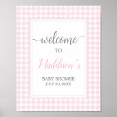 Classic Pink Gingham Baby shower Welkom Poster (Voorkant)