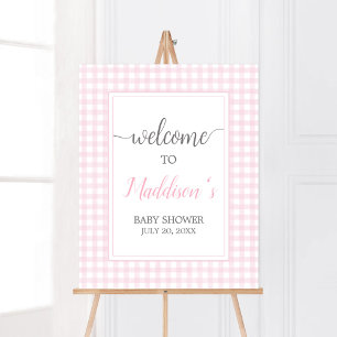 Classic Pink Gingham Baby shower Welkom Poster