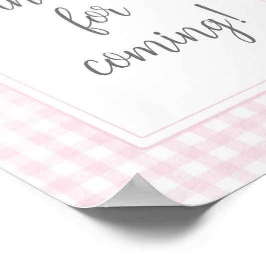 Classic Pink Gingham Bedankt voor uw komst Poster (Hoek)
