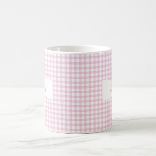 Classic Pink Gingham Personalized Name  Koffiemok (Center)