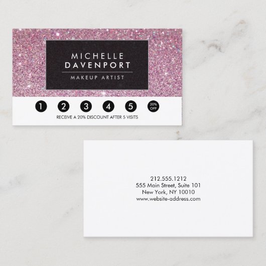 Classic Pink Glitter Salon Loyalty Punch Kaart (Voorkant / Achterkant)