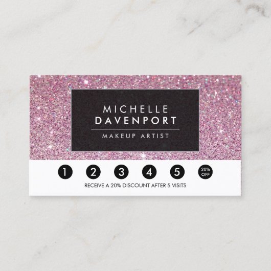 Classic Pink Glitter Salon Loyalty Punch Kaart (Voorkant)