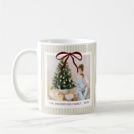 Classic Pink Green Stripes Red Bow Christmas Koffiemok