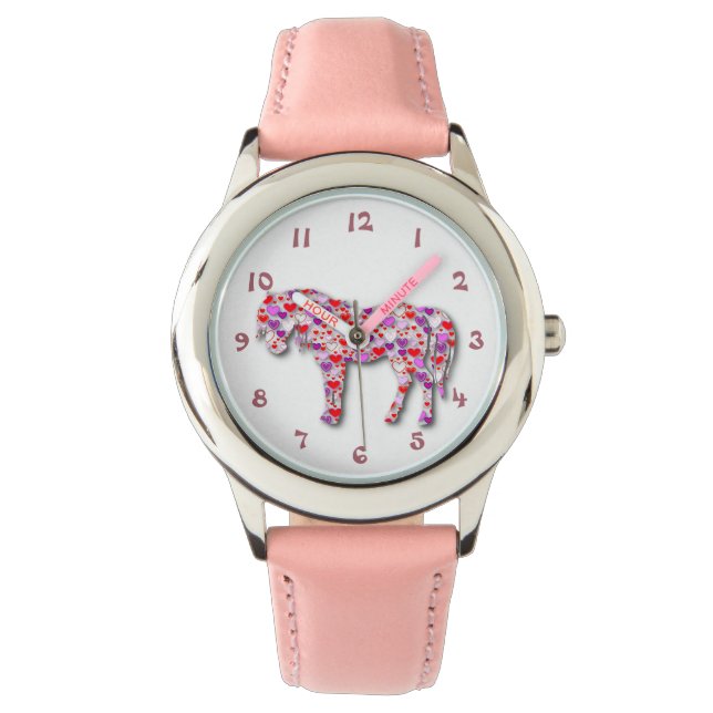 Classic Pink Heart Horse Pony Horloge (Voorkant)
