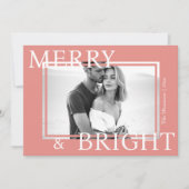Classic Pink Merry & Bright Bold Snowflake Photo Feestdagenkaart (Voorkant)