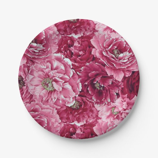 Classic Pink Pioenenclusters Bloemenpapier Borden Papieren Bordje (Voorkant)
