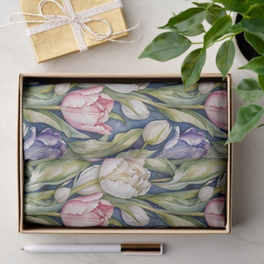 Classic Pink, Purple, Whute Tulips Tissuepapier (Geschenk)