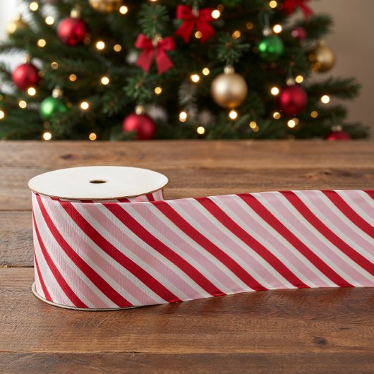 Classic Pink Red Stripes Christmas Grosgrain Lint
