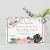 CLASSIC Pink Rose Floral Weddenschap Opslagdatum Kaart (Staand voorkant)