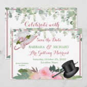 CLASSIC Pink Rose Floral Weddenschap Opslagdatum Kaart (Voorkant / Achterkant)