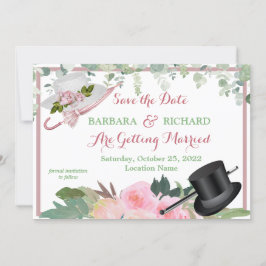 CLASSIC Pink Rose Floral Weddenschap Opslagdatum Kaart