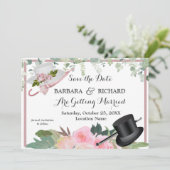 CLASSIC Pink Rose Floral Weddenschap Opslagdatum Kaart (Staand voorkant)