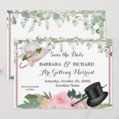 CLASSIC Pink Rose Floral Weddenschap Opslagdatum Kaart (Voorkant / Achterkant)