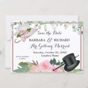 CLASSIC Pink Rose Floral Weddenschap Opslagdatum Kaart