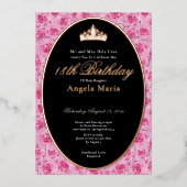 Classic Pink Roses 18th Birthday Debut Rose Gold Folie Uitnodiging (Voorkant)