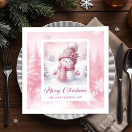 Classic Pink Snowman Christmas Scene Napkins Kids Servet
