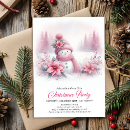 Classic Pink Snowman Kids Christmas Invite Digital Kaart