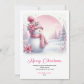 Classic pink snowman kids printable card editable feestdagenkaart (Voorkant)