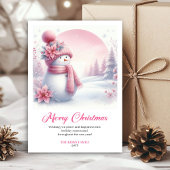 Classic pink snowman kids printable card editable feestdagenkaart