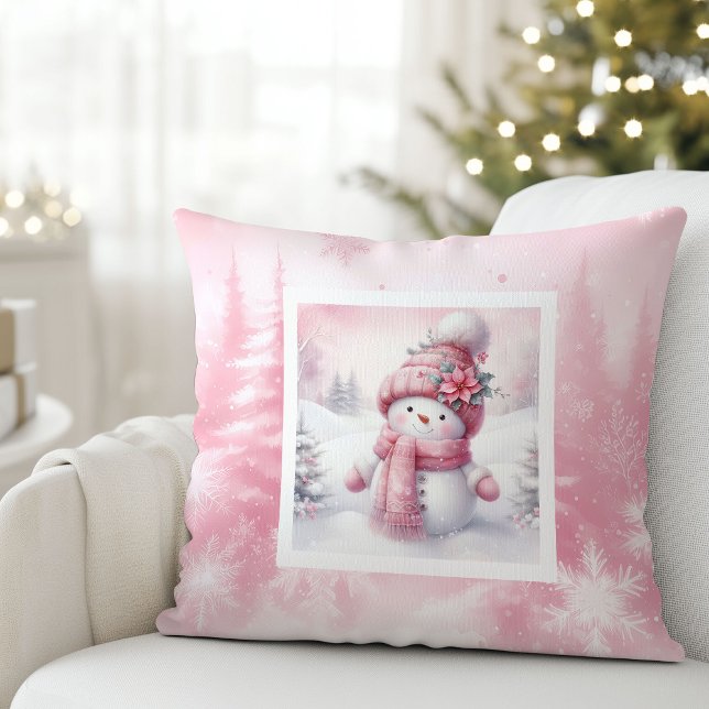 Classic Pink Snowman Winter Scene Kids Gift Pillow Kussen (Classic Pink Snowman Winter Scene Kids Gift Pillow

)