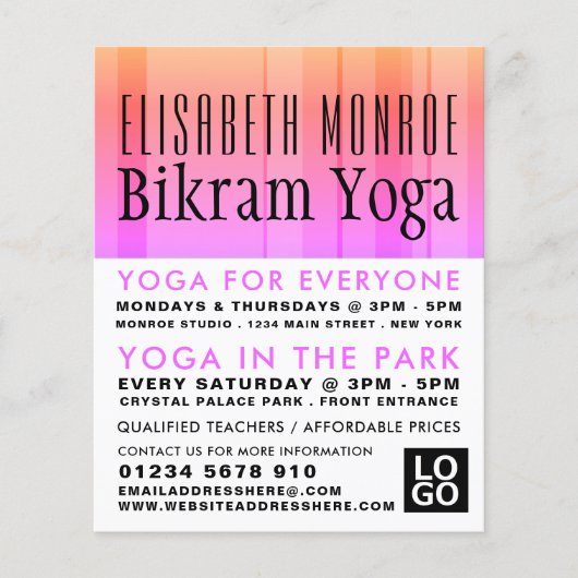 Classic Pink Striped Bikram Yoga Class Advertising Flyer (Voorkant)