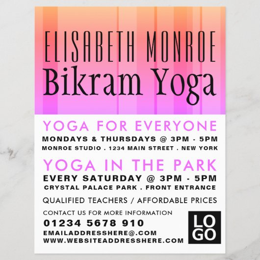 Classic Pink Striped Bikram Yoga Class Advertising Flyer (Voorkant)
