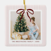 Classic Pink Stripes Red Bow Christmas Ceramic Orn Keramisch Ornament (Voorkant)