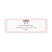 Classic Pink Stripes Red Bow Christmas Etiket (Voorkant)