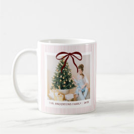 Classic Pink Stripes Red Bow Christmas Koffiemok