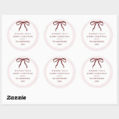 Classic Pink Stripes Red Bow Merry Christmas Ronde Sticker (Vel)
