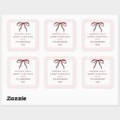 Classic Pink Stripes Red Bow Merry Christmas Vierkante Sticker (Vel)