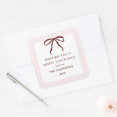 Classic Pink Stripes Red Bow Merry Christmas Vierkante Sticker (Envelop)