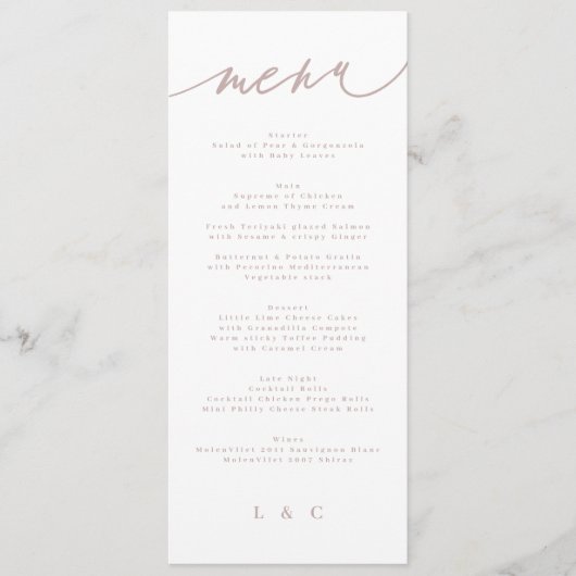 Classic Pink Taupe Calligraphy Wedding Menu (Voorkant)