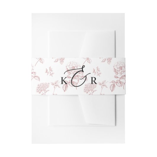 Classic Pink Victorian Floral Monogram Wedding  Uitnodigingen Wikkel (Voorkant Voorbeeld)